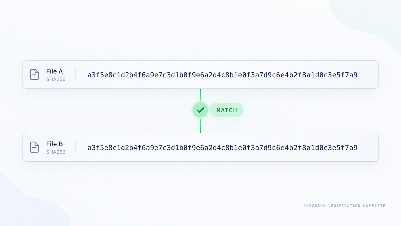Two long hash strings aligned character-for-character with a clear match indicator